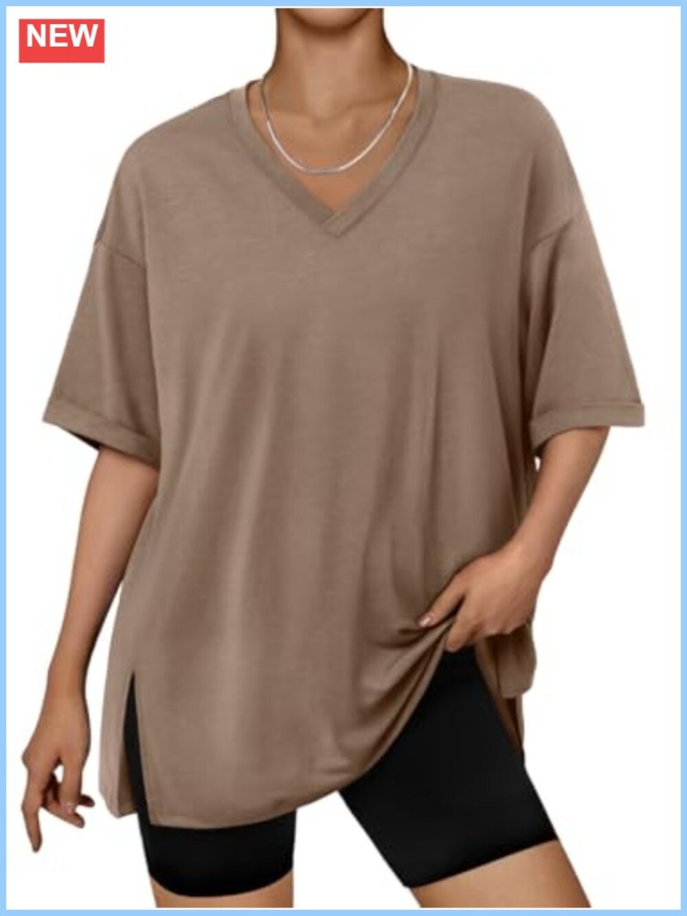 Plus Size Oversized V-Neck Tee, Soft Stretchy Polyester Blend, Workout Top